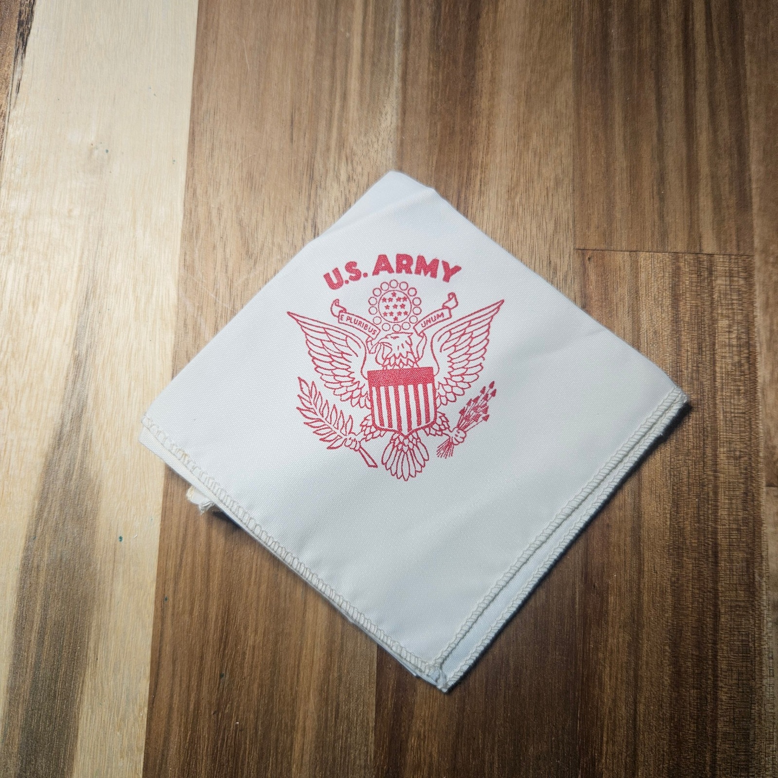 Vintage Us Army White Handkerchief Red Eagle Great Seal Logo Pocket Square 12x12